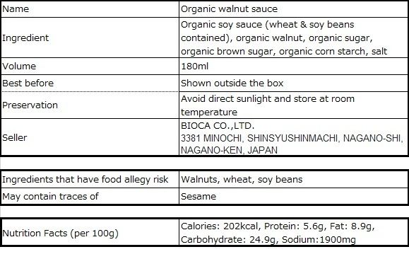 Organic walnut sauce