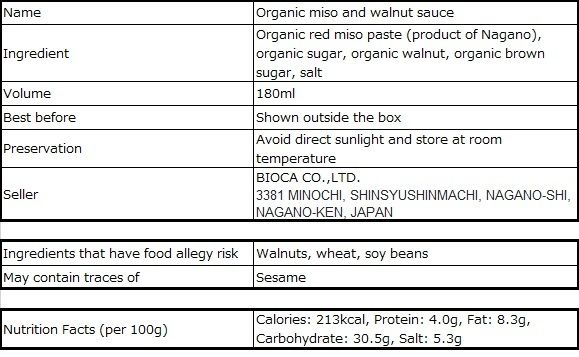 Organic miso and walnut sauce